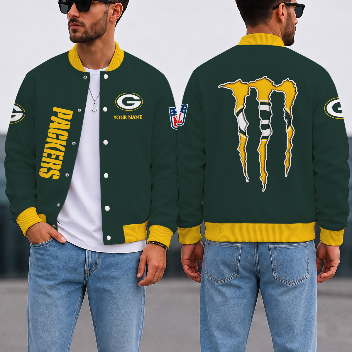 LIMITED EDITION - NEW CUSTOMIZED NFL08 GBP GREEN BAY PACKERS SATIN VARSITY & BASEBALL JACKET