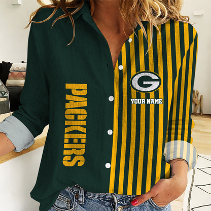 ELITE EDITION - NEW CUSTOMIZED NFL08 GBP GREEN BAY PACKERS WOMEN CASUAL SHIRT