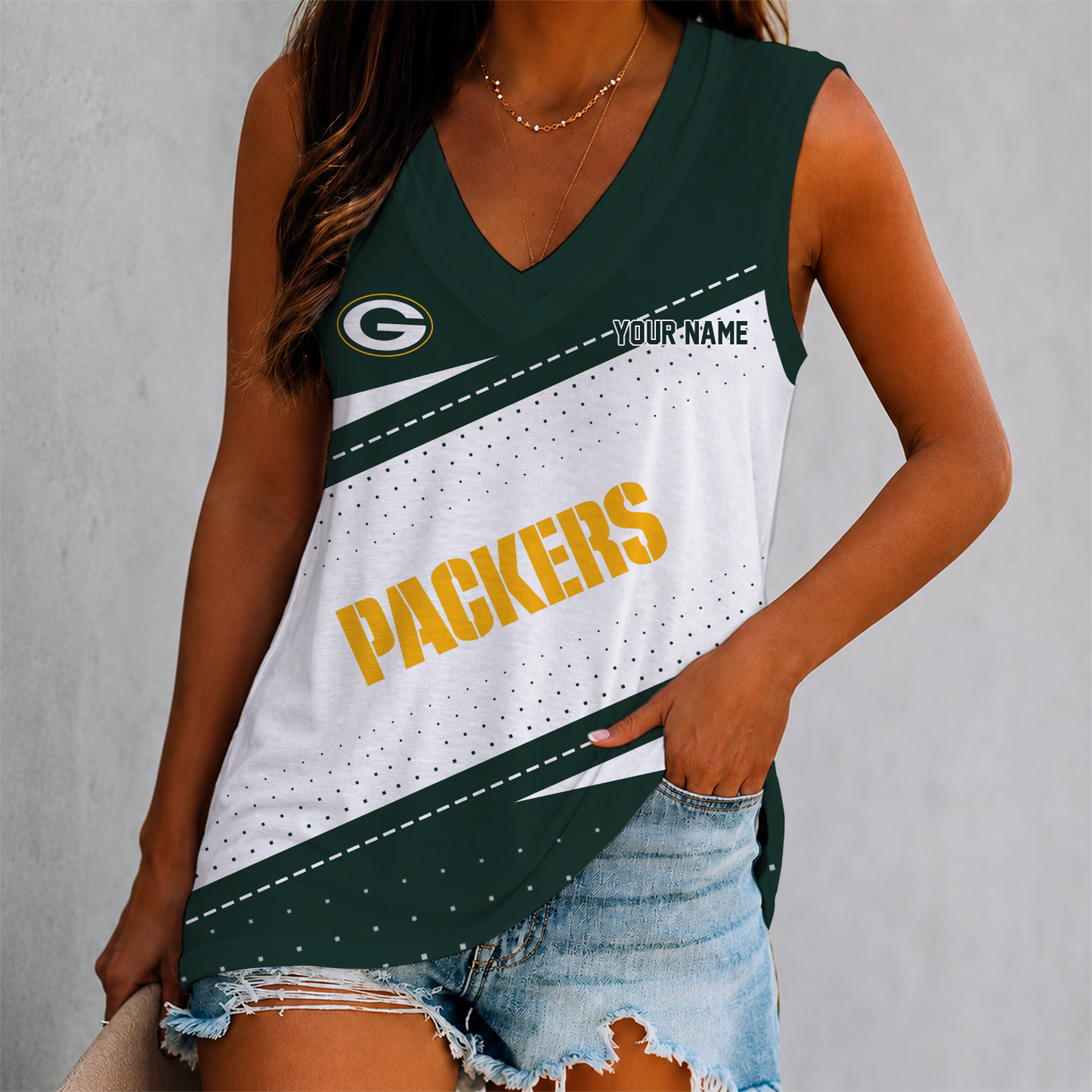 LIMITED EDITION - NEW CUSTOMIZED NFL08 GBP GREEN BAY PACKERS WOMEN'S V-NECK TANK TOP
