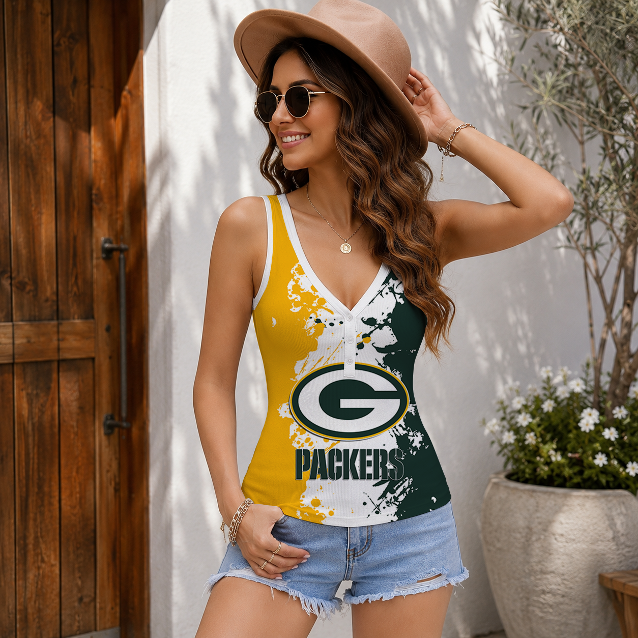 VIRAL EDITION - NEW CUSTOMIZED NFL08 GBP GREEN BAY PACKERS WOMEN'S V-NECK TANK TOP
