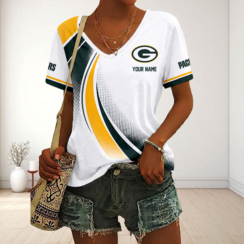 LIMITED EDITION - NEW CUSTOMIZED NFL08 GBP GREEN BAY PACKERS V-NECK FEMALE SHIRT