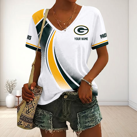 LIMITED EDITION - NEW CUSTOMIZED NFL08 GBP GREEN BAY PACKERS V-NECK FEMALE SHIRT