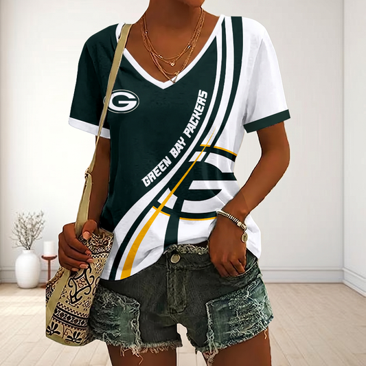 SPECIAL EDITION - NEW CUSTOMIZED NFL08 GBP GREEN BAY PACKERS V-NECK FEMALE SHIRT