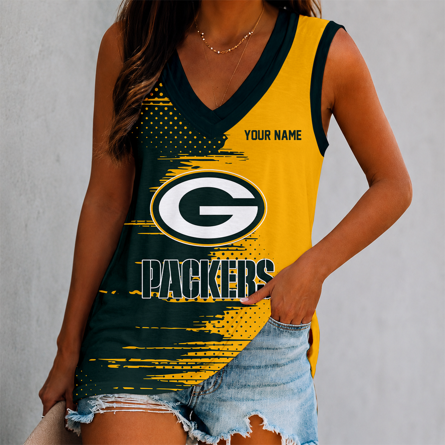 LIMITED EDITION - NEW CUSTOMIZED NFL08 GBP GREEN BAY PACKERS WOMEN'S V-NECK TANK TOP