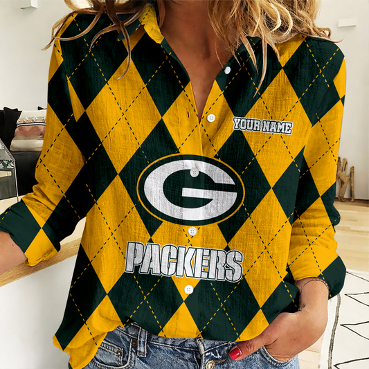 LIMITED EDITION - NEW CUSTOMIZED NFL08 GBP GREEN BAY PACKERS WOMEN CASUAL SHIRT FOR FAN