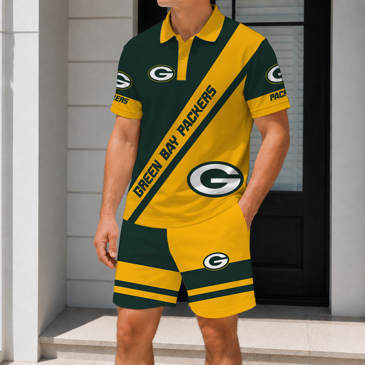 SPECIAL EDITION - NEW CUSTOMIZED NFL08 GBP GREEN BAY PACKERS POLO SHIRT & SHORT PANTS SET