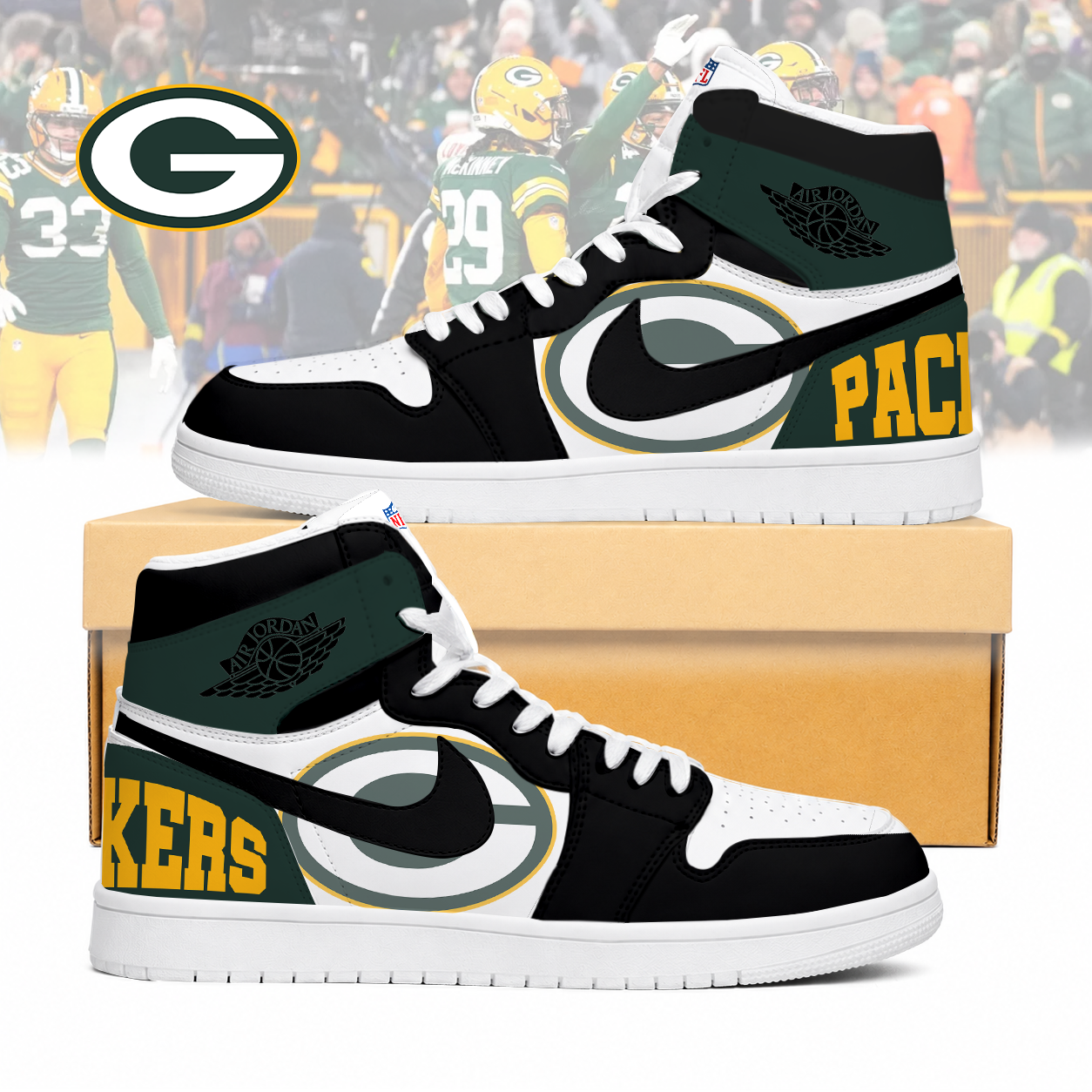 LIMITED EDITION - NEW CUSTOMIZED NFL08 GBP GREEN BAY PACKERS AIR JORDAN SNEAKERS