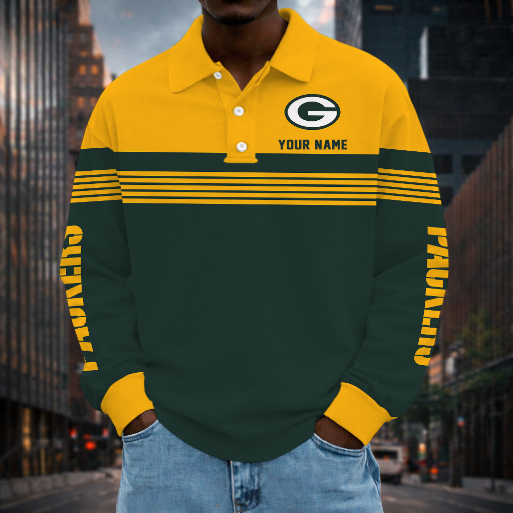 LIMITED EDITION - NEW CUSTOMIZED NFL08 GBP GREEN BAY PACKERS LONG SLEEVE POLO SHIRT