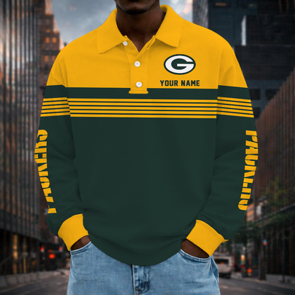 LIMITED EDITION - NEW CUSTOMIZED NFL08 GBP GREEN BAY PACKERS LONG SLEEVE POLO SHIRT