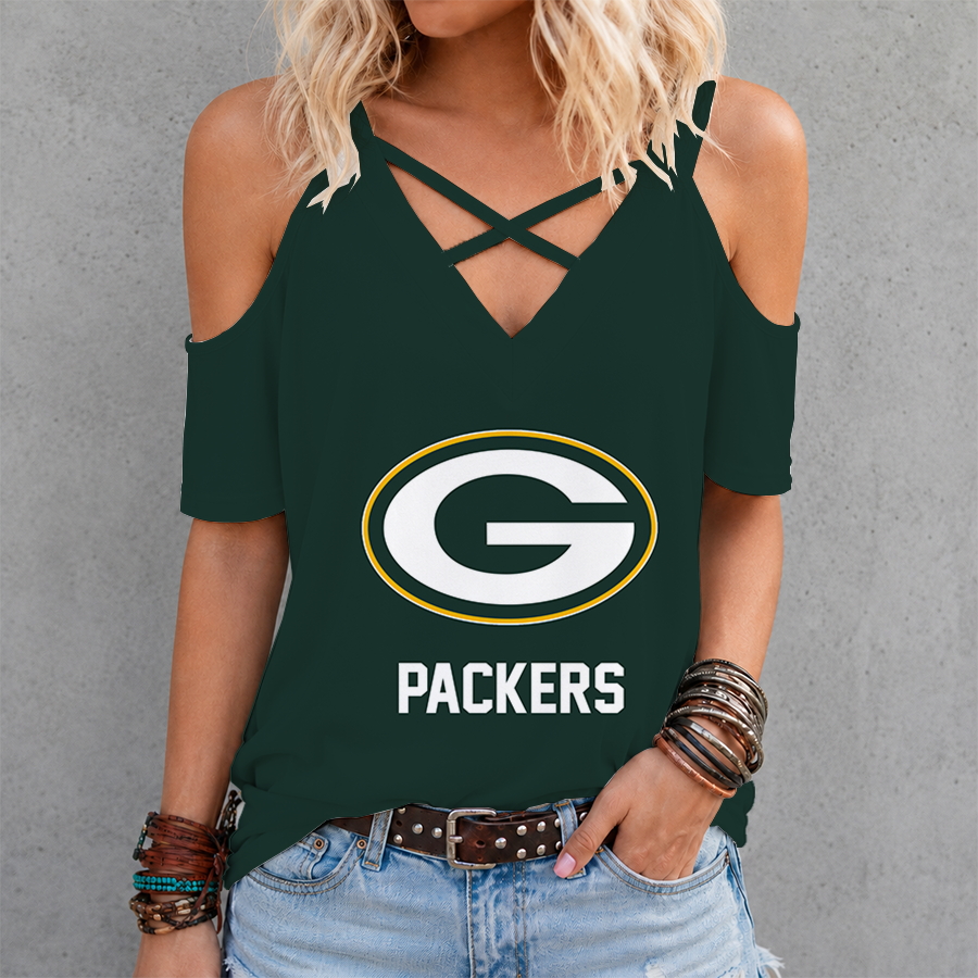 LIMITED EDITION - NEW CUSTOMIZED NFL08 GBP GREEN BAY PACKERS CRISS CROSS V-NECK TOP