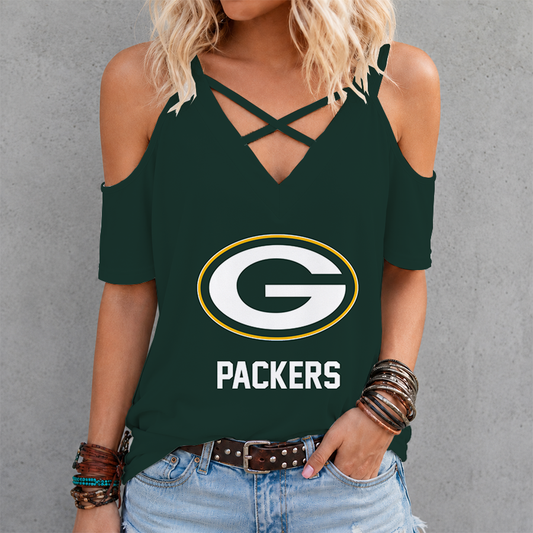 LIMITED EDITION - NEW CUSTOMIZED NFL08 GBP GREEN BAY PACKERS CRISS CROSS V-NECK TOP