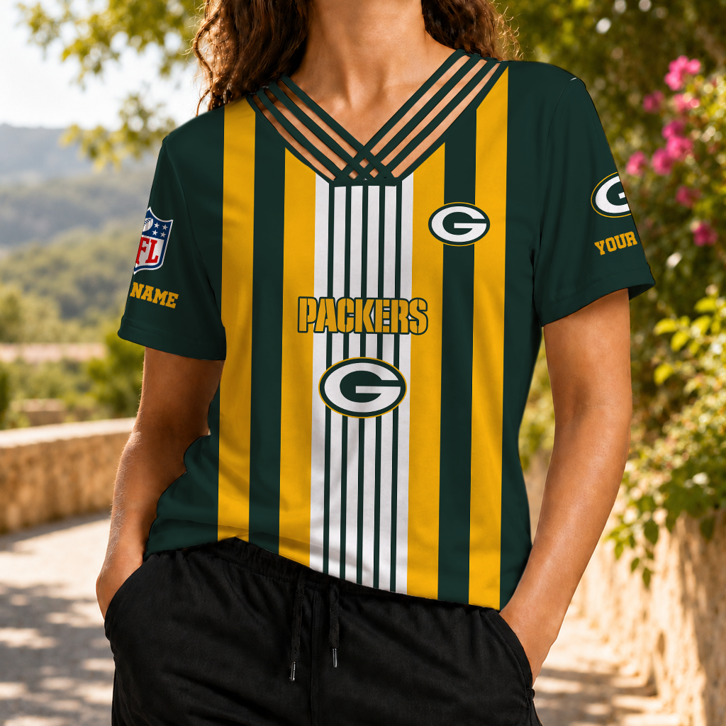 VIRAL EDITION - NEW CUSTOMIZED NFL08 GBP GREEN BAY PACKERS V-NECK SHIRT