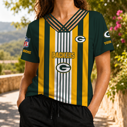 VIRAL EDITION - NEW CUSTOMIZED NFL08 GBP GREEN BAY PACKERS V-NECK SHIRT