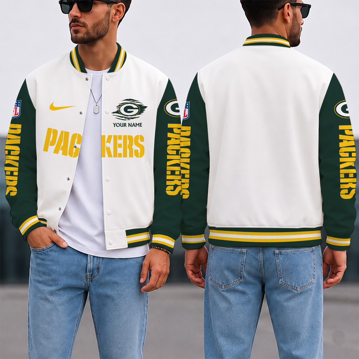 ELITE EDITION - NEW CUSTOMIZED NFL08 GBP GREEN BAY PACKERS SATIN VARSITY & BASEBALL JACKET