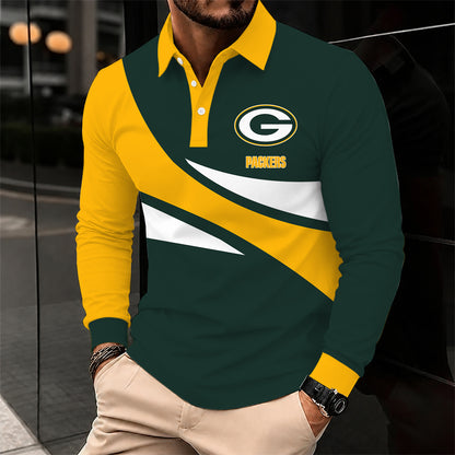 [SPECIAL OFFER] NEW CUSTOMIZED NFL08 GBP GREEN BAY PACKERS LONG SLEEVE POLO SHIRT