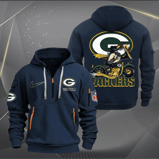 [SPECIAL OFFER] NEW CUSTOMIZED NFL08 GBP GREEN BAY PACKERS MUTICOLOR QUARTER ZIP HOODIE