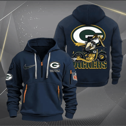 [SPECIAL OFFER] NEW CUSTOMIZED NFL08 GBP GREEN BAY PACKERS MUTICOLOR QUARTER ZIP HOODIE
