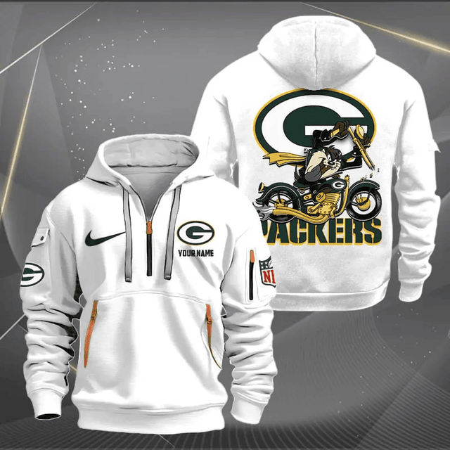 [SPECIAL OFFER] NEW CUSTOMIZED NFL08 GBP GREEN BAY PACKERS MUTICOLOR QUARTER ZIP HOODIE
