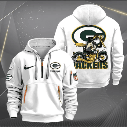 [SPECIAL OFFER] NEW CUSTOMIZED NFL08 GBP GREEN BAY PACKERS MUTICOLOR QUARTER ZIP HOODIE