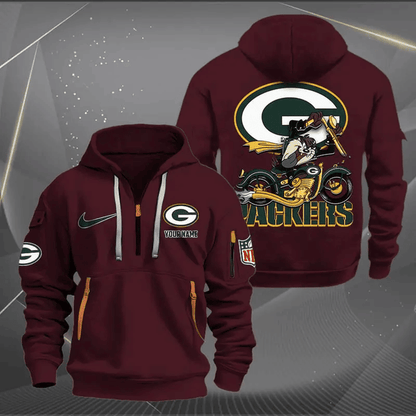 [SPECIAL OFFER] NEW CUSTOMIZED NFL08 GBP GREEN BAY PACKERS MUTICOLOR QUARTER ZIP HOODIE