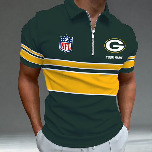 [SPECIAL OFFER] NEW CUSTOMIZED NFL08 GBP GREEN BAY PACKERS ZIP POLO SHIRT