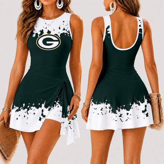 [SPECIAL OFFER] NEW CUSTOMIZED NFL08 GBP GREEN BAY PACKERS WOMEN'S SUMMER SKORT DRESS