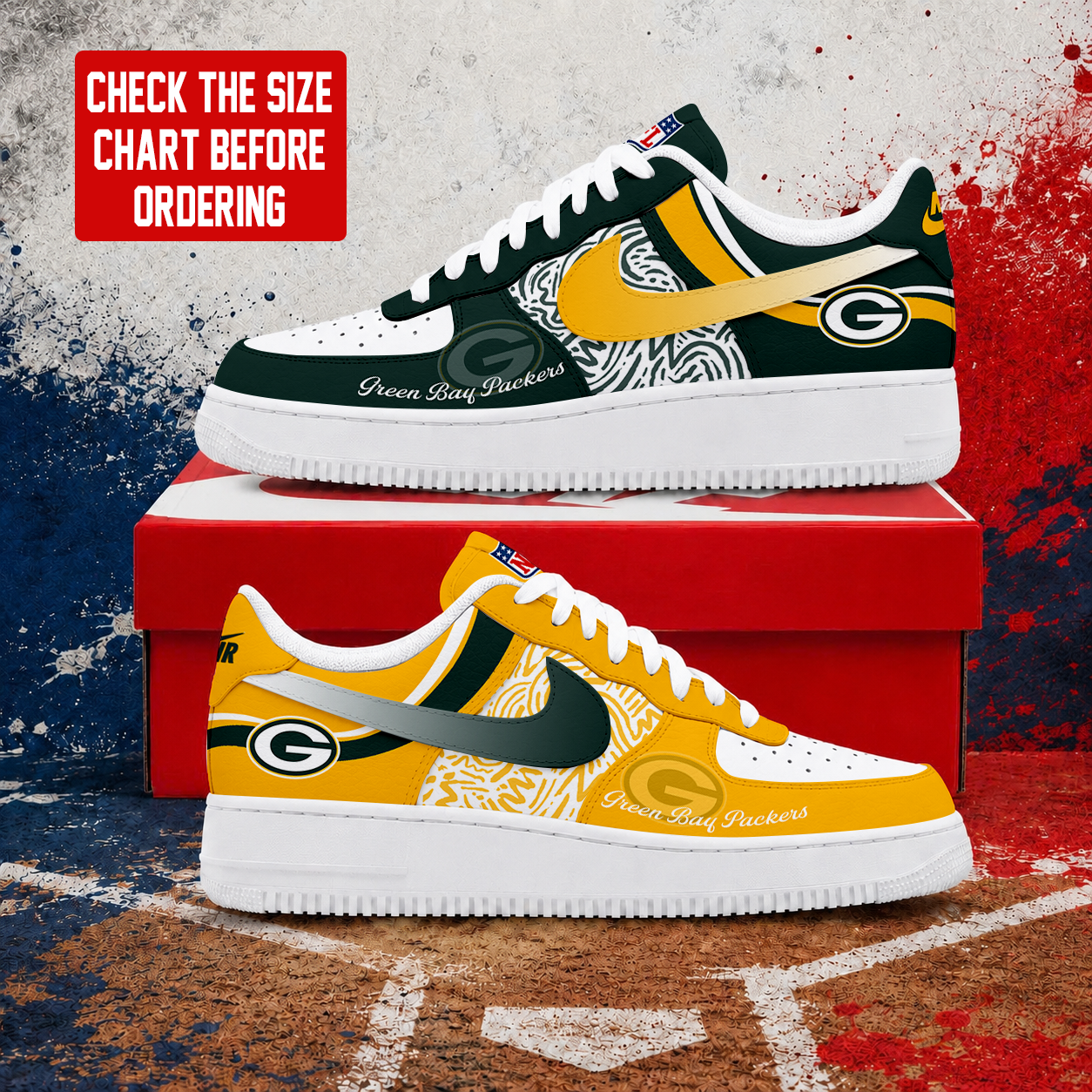 LIMITED EDITION - NEW CUSTOMIZED NFL08 GBP GREEN BAY PACKERS AF1 SHOES