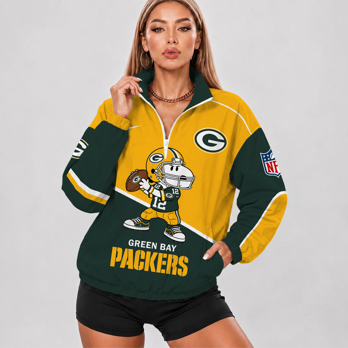 [SPECIAL OFFER] NEW CUSTOMIZED NFL08 GBP GREEN BAY PACKERS V-NECK ZIPPER SWEATSHIRT JACKET