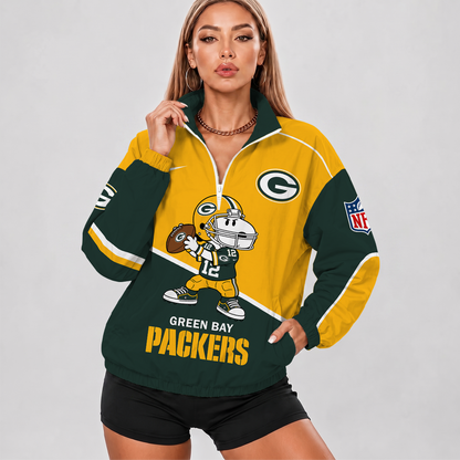 [SPECIAL OFFER] NEW CUSTOMIZED NFL08 GBP GREEN BAY PACKERS V-NECK ZIPPER SWEATSHIRT JACKET