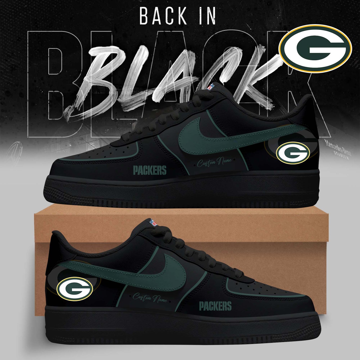 LIMITED EDITION - NEW CUSTOMIZED NFL08 GBP GREEN BAY PACKERS AF1 SNEAKERS