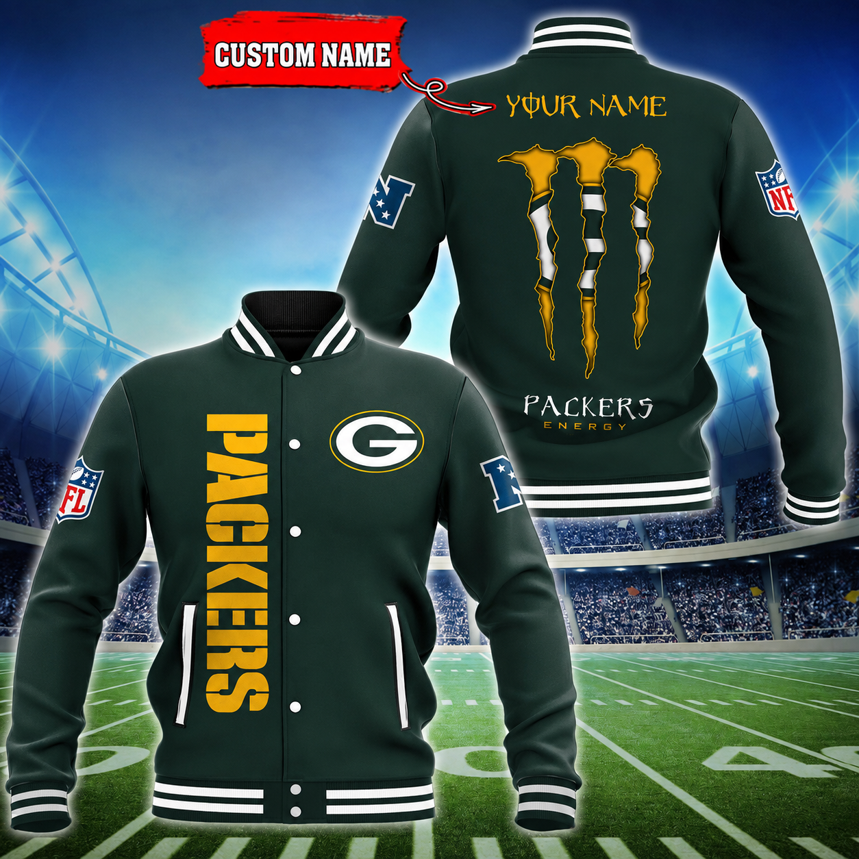 LIMITED EDITION - NEW CUSTOMIZED NFL08 GBP GREEN BAY PACKERS SATIN VARSITY & BASEBALL JACKET