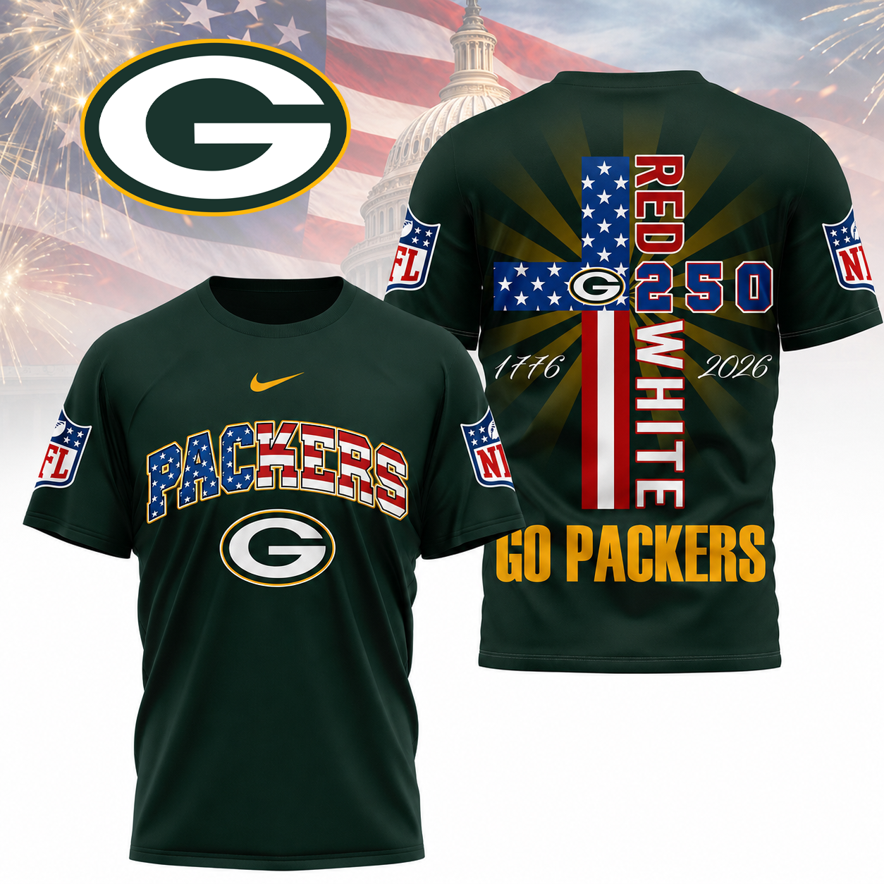 LIMITED EDITION - NEW CUSTOMIZED NFL08 GBP GREEN BAY PACKERS T-SHIRT, POLO SHIRT, ZIP POLO SHIRT, SWEATSHIRT, HOODIE & ZIP HOODIE