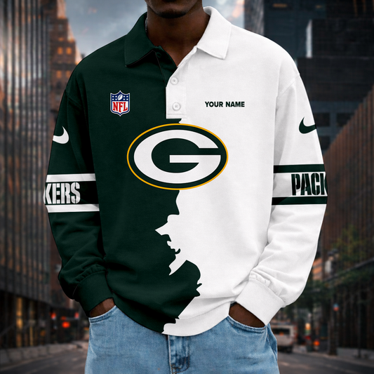 LIMITED EDITION - NEW CUSTOMIZED NFL08 GBP GB PACKERS MEN LONG SLEEVE POLO