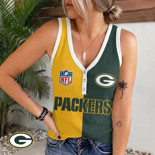 [SPECIAL OFFER] NEW CUSTOMIZED NFL08 GBP GREEN BAY PACKERS WOMEN'S V-NECK TANK TOP