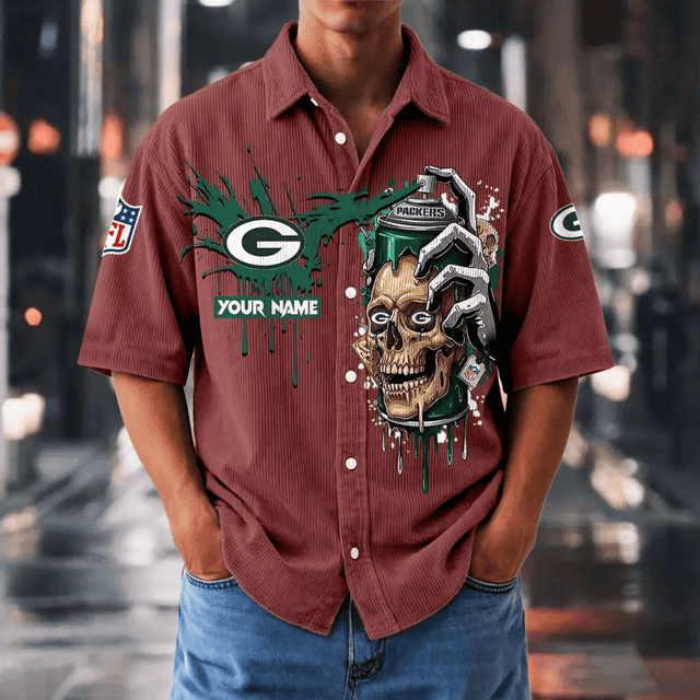[SPECIAL OFFER] NEW CUSTOMIZED NFL08 GBP GREEN BAY PACKERS SEERSUCKER BUTTON SHIRT
