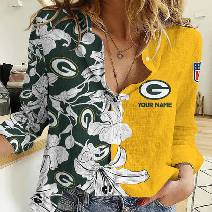 [SPECIAL OFFER] NEW CUSTOMIZED NFL08 GBP GREEN BAY PACKERS WOMEN CASUAL SHIRT FOR FAN