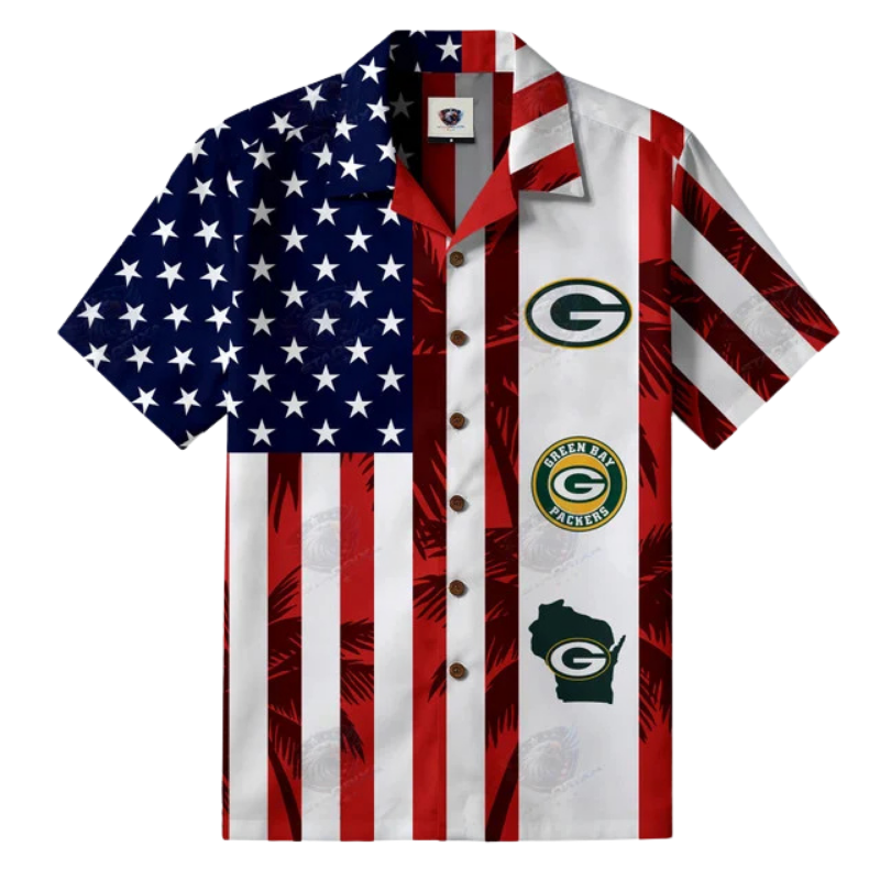 LIMITED EDITION - NEW CUSTOMIZED NFL08 GBP GREEN BAY PACKERS PATRIOTIC 250 USA HAWAIIAN SHIRT