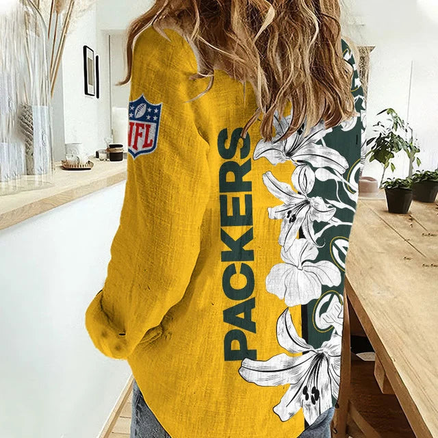[SPECIAL OFFER] NEW CUSTOMIZED NFL08 GBP GREEN BAY PACKERS WOMEN CASUAL SHIRT FOR FAN
