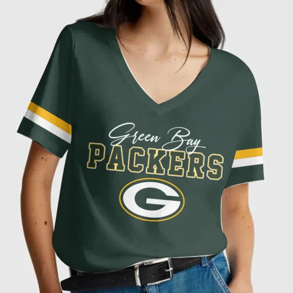 LIMITED EDITION - NEW CUSTOMIZED NFL08 GBP GREEN BAY PACKERS V-NECK FEMALE SHIRT