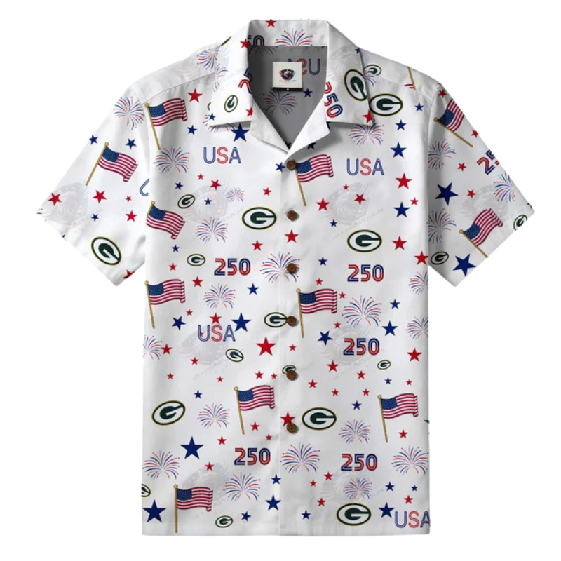 LIMITED EDITION - NEW CUSTOMIZED NFL08 GBP GREEN BAY PACKERS PATRIOTIC 250 USA HAWAIIAN SHIRT
