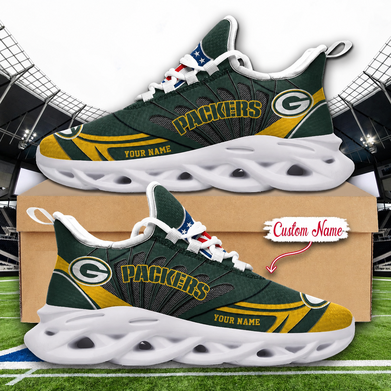 LIMITED EDITION - NEW CUSTOMIZED NFL08 GBP GREEN BAY PACKERS UNISEX CLUNKY SNEAKERS