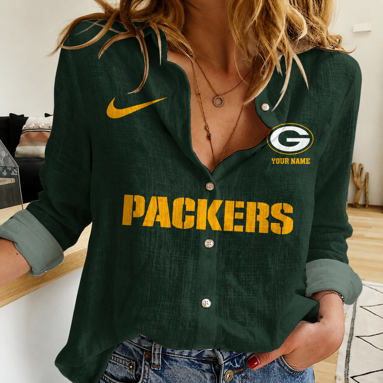 LIMITED EDITION - NEW CUSTOMIZED NFL08 GBP GREEN BAY PACKERS WOMEN CASUAL SHIRT