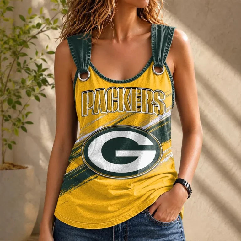 [SPECIAL OFFER] NEW CUSTOMIZED NFL08 GBP GREEN BAY PACKERS O-RING SHOULDER TANK TOP