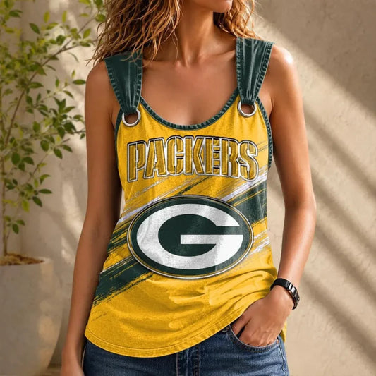 [SPECIAL OFFER] NEW CUSTOMIZED NFL08 GBP GREEN BAY PACKERS O-RING SHOULDER TANK TOP