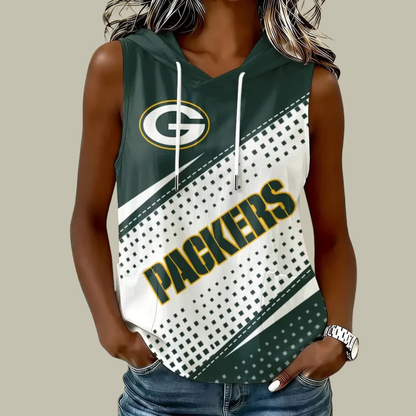[SPECIAL OFFER] NEW CUSTOMIZED NFL08 GBP GREEN BAY PACKERS WOMEN'S SLEEVELESS HOODED POCKET TANK TOP
