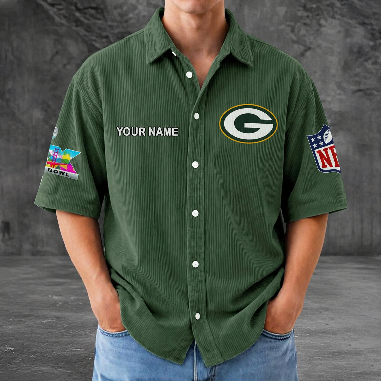 LIMITED EDITION - NEW CUSTOMIZED NFL08 GBP GREEN BAY PACKERS SEERSUCKER BUTTON SHIRT