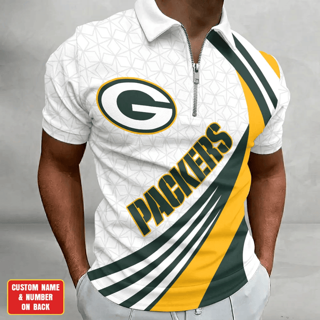 [SPECIAL OFFER] NEW CUSTOMIZED NFL08 GBP GREEN BAY PACKERS ZIP POLO SHIRT