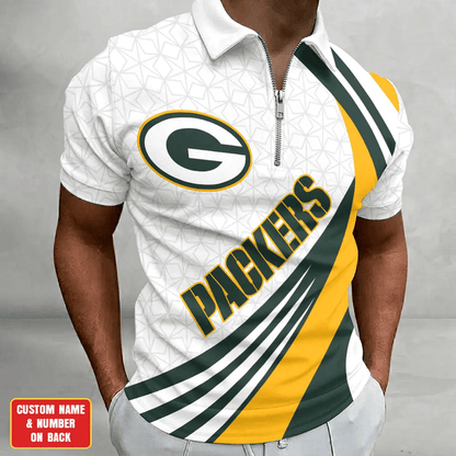 [SPECIAL OFFER] NEW CUSTOMIZED NFL08 GBP GREEN BAY PACKERS ZIP POLO SHIRT