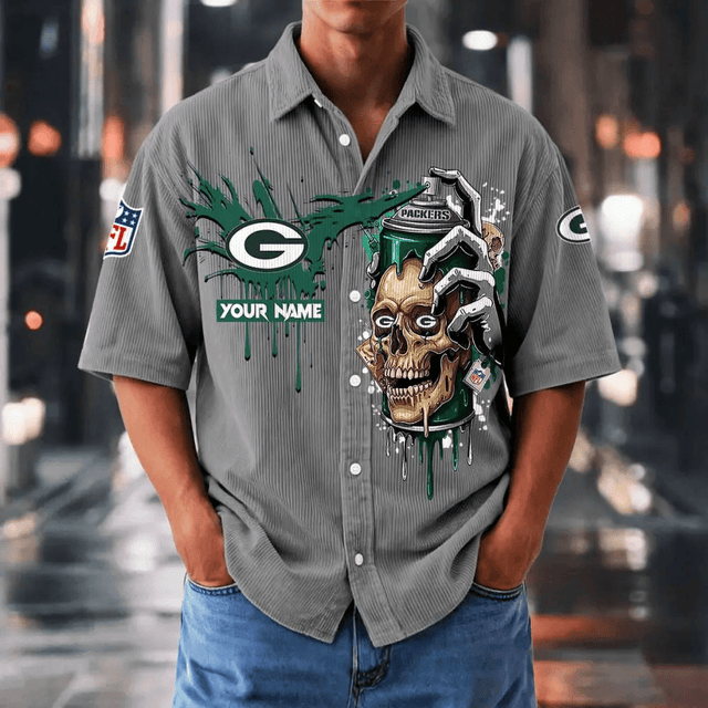 [SPECIAL OFFER] NEW CUSTOMIZED NFL08 GBP GREEN BAY PACKERS SEERSUCKER BUTTON SHIRT