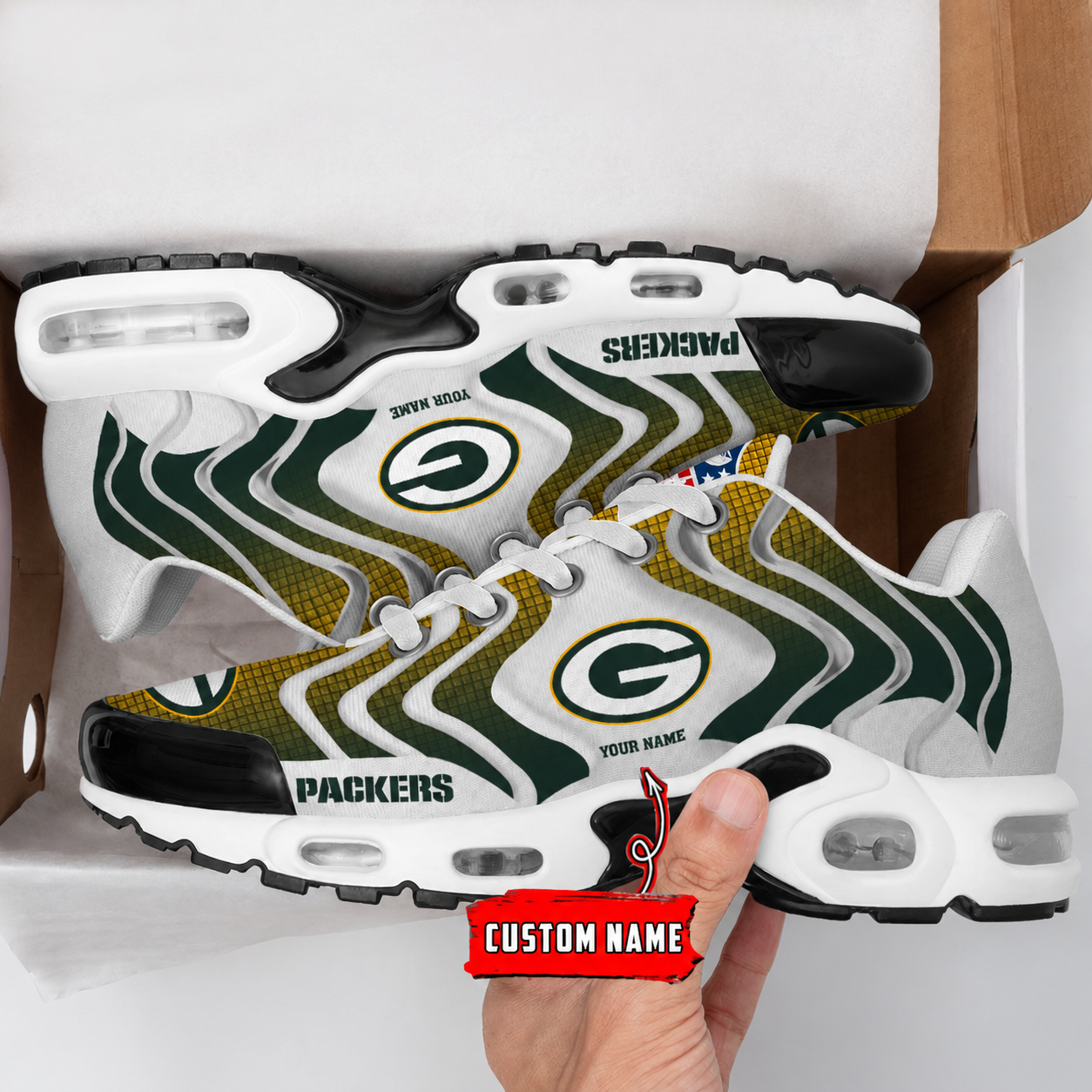LIMITED EDITION - NEW CUSTOMIZED NFL08 GBP GREEN BAY PACKERS AIR MAX PLUS SNEAKERS
